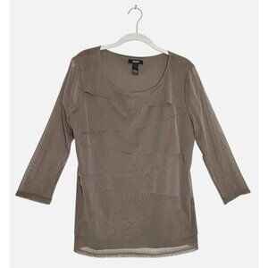 Alfani Tiered Pullover 3/4 Sleeve Lightweight Top in Taupe - Sz L